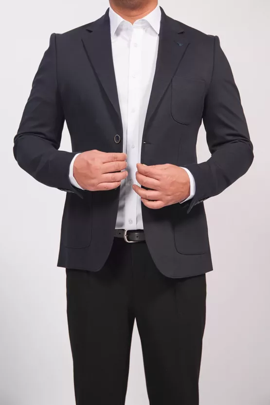 Пиджак матово-синий стрейчевый Каталог