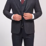 Костюм-тройка синего цвета в полосу Каталог