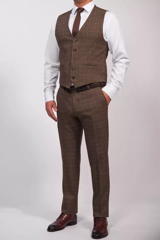 Костюм-тройка в клетку цвет песочный Каталог