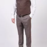 Двубортный костюм-тройка песочного оттенка Каталог