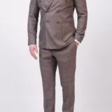 Двубортный костюм-тройка песочного оттенка Каталог