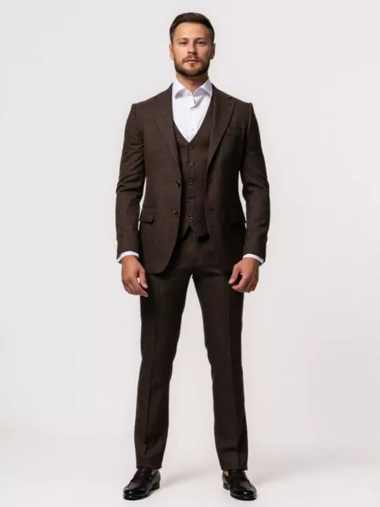 Костюм-тройка коричневый цвет текстурная ткань Каталог
