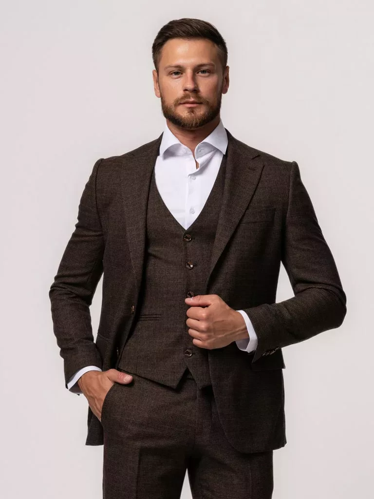 Костюм-тройка коричневый цвет текстурная ткань Каталог