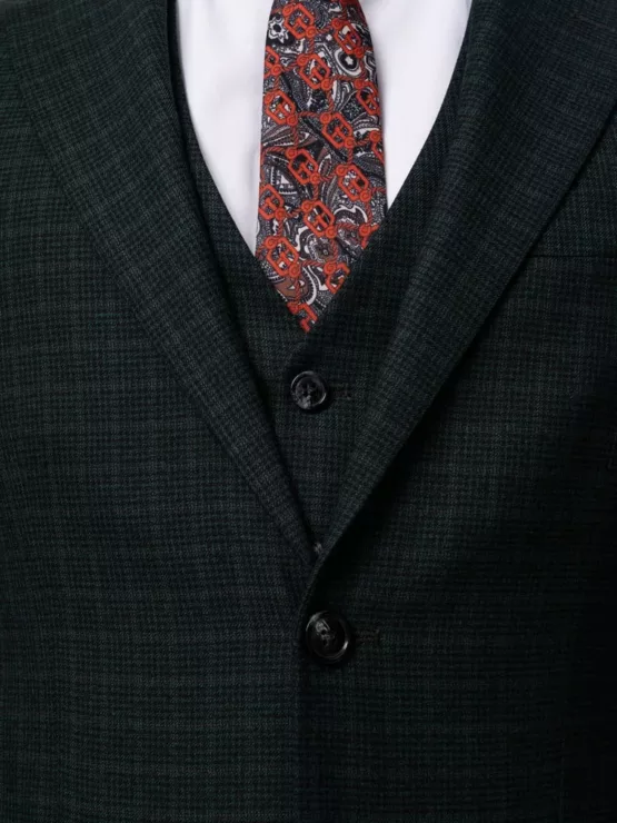 Костюм-тройка темно-зеленого цвета в мелкую клетку Вечерние мужские костюмы