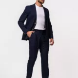 Костюм-двойка синего цвета в полоску Каталог