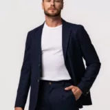 Костюм-двойка синего цвета в полоску Каталог