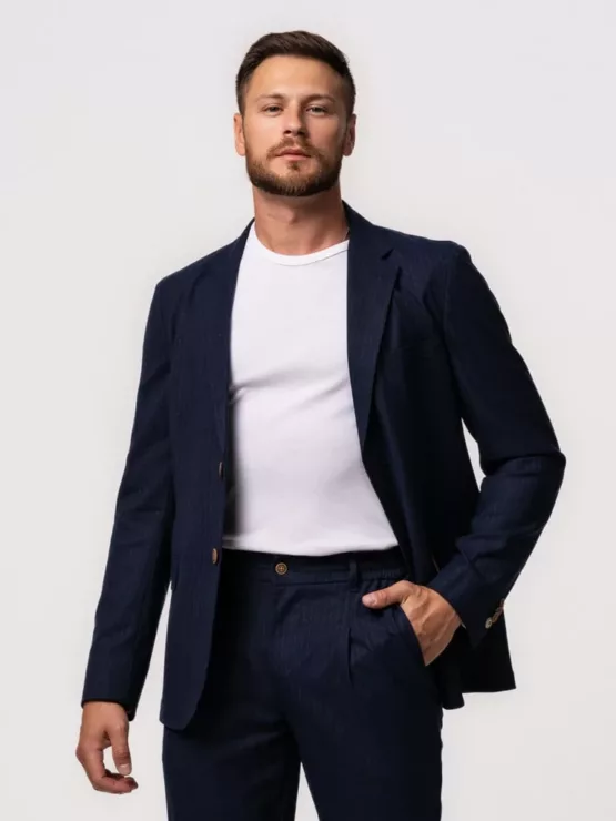 Костюм-двойка синего цвета в полоску Каталог