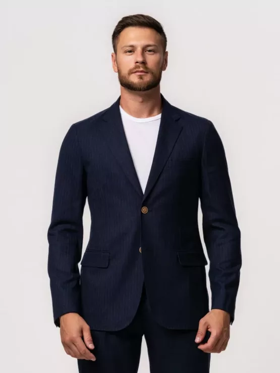 Костюм-двойка синего цвета в полоску Каталог