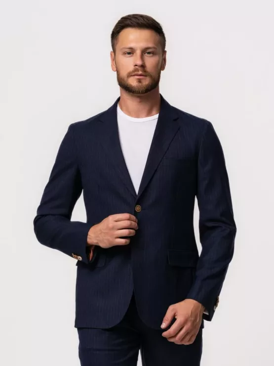 Костюм-двойка синего цвета в полоску Каталог