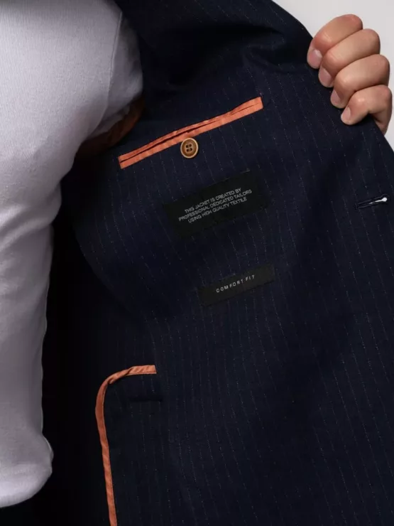 Костюм-двойка синего цвета в полоску Каталог