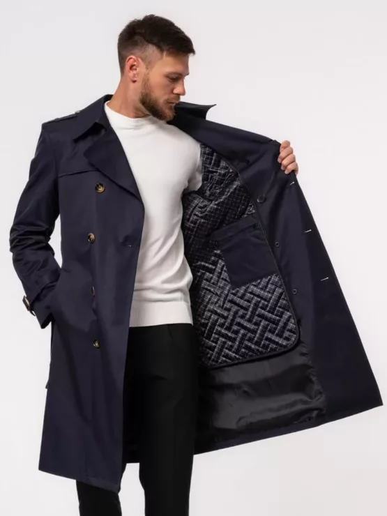 Плащ-тренч чернильно-синего цвета Каталог