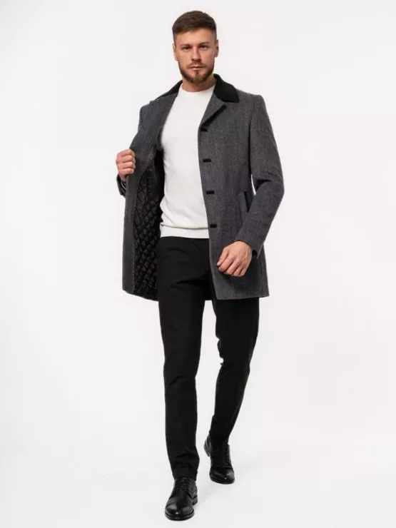 Пальто серое с комбинированным воротом Каталог