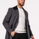 Пальто серое с комбинированным воротом Каталог