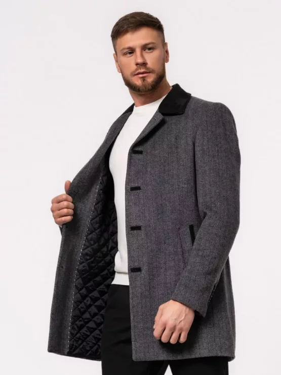 Пальто серое с комбинированным воротом Каталог