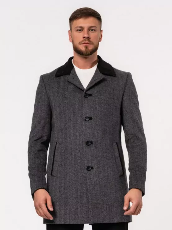 Пальто серое с комбинированным воротом Каталог