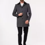 Пальто серое с комбинированным воротом Каталог