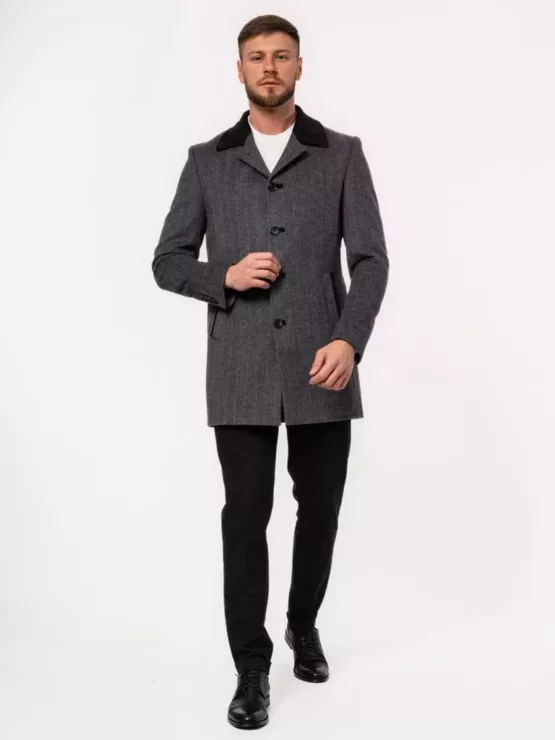 Пальто серое с комбинированным воротом Каталог