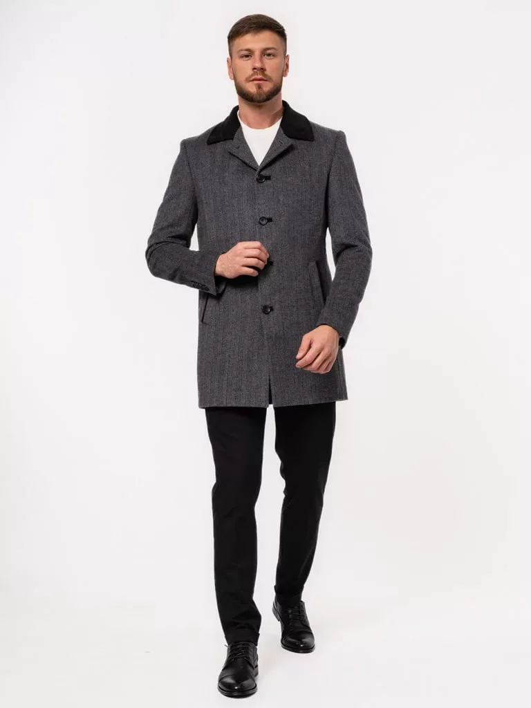 Пальто серое с комбинированным воротом Каталог
