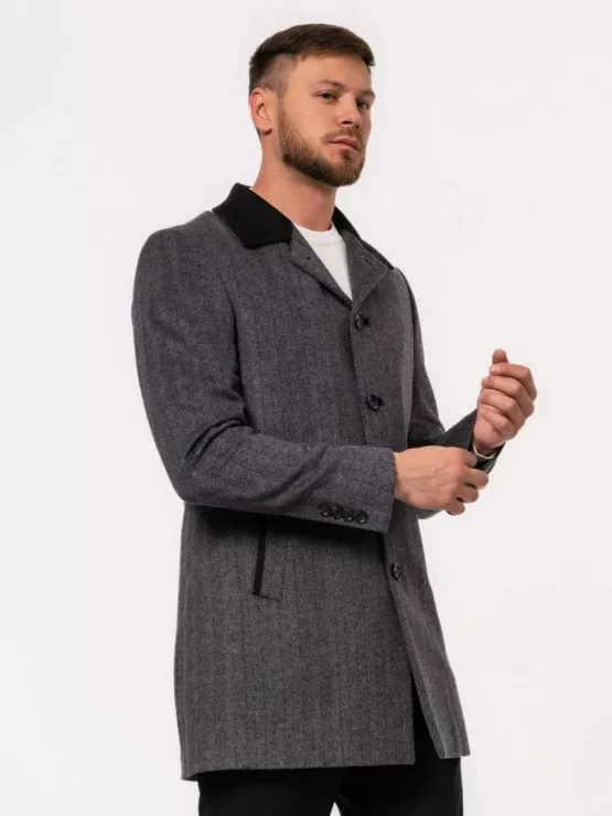 Пальто серое с комбинированным воротом Каталог