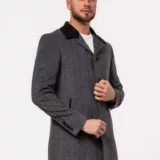 Пальто серое с комбинированным воротом Каталог