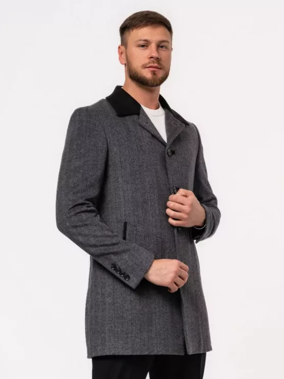 Пальто серое с комбинированным воротом Каталог