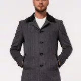 Пальто серое с комбинированным воротом Каталог