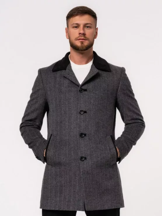 Пальто серое с комбинированным воротом Каталог