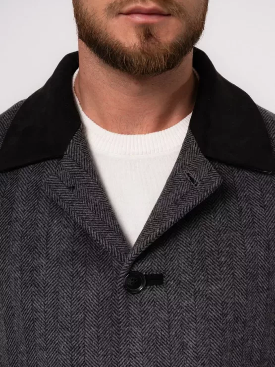 Пальто серое с комбинированным воротом Каталог