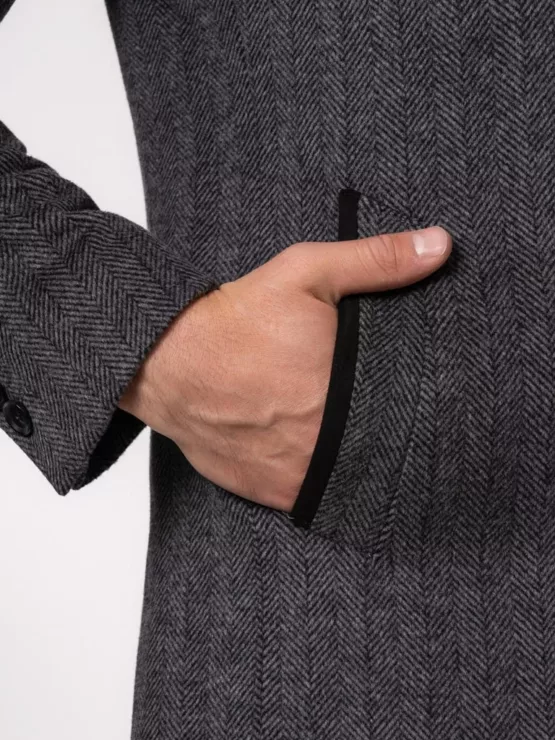 Пальто серое с комбинированным воротом Каталог