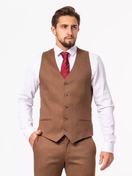 Костюм-тройка коричневого цвета на высокий рост Каталог