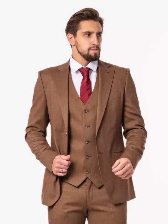Костюм-тройка коричневого цвета на высокий рост Каталог