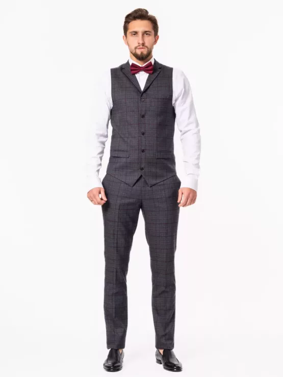 Костюм-тройка серого цвета в клетку на высокий рост Каталог