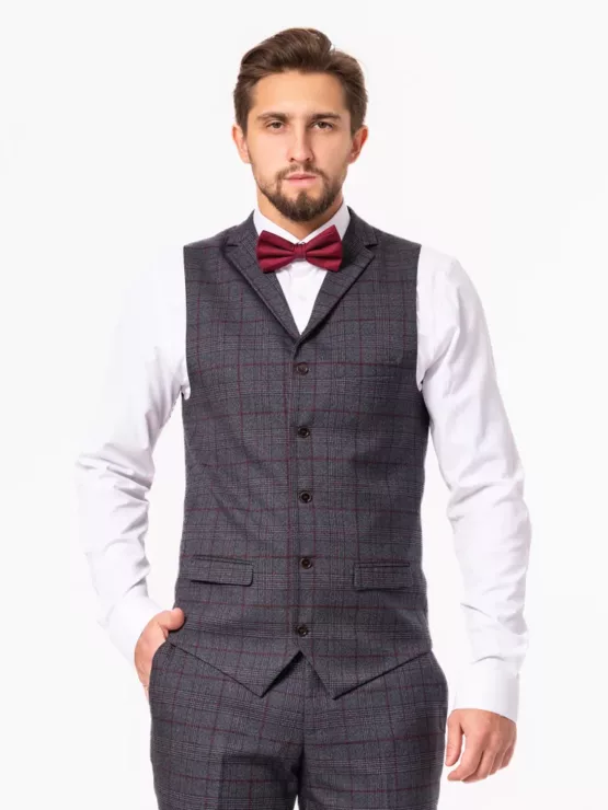 Костюм-тройка серого цвета в клетку на высокий рост Каталог