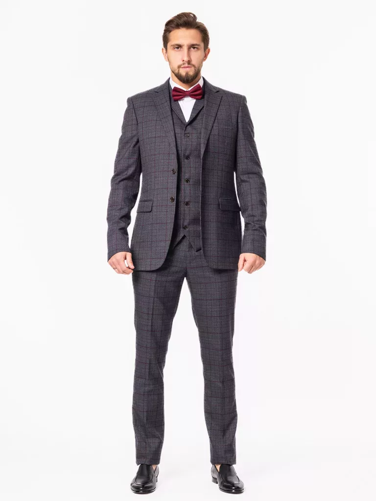 Костюм-тройка серого цвета в клетку на высокий рост Каталог