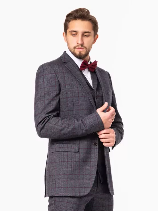 Костюм-тройка серого цвета в клетку на высокий рост Каталог