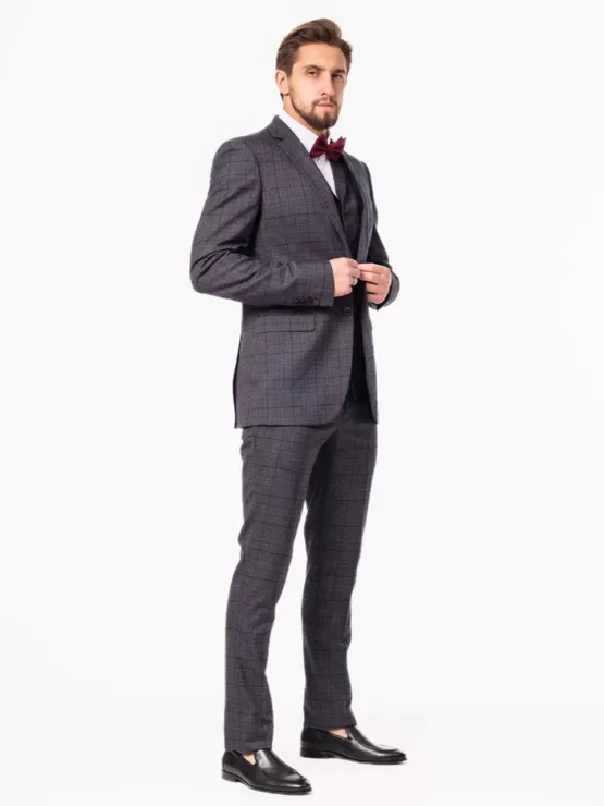 Костюм-тройка серого цвета в клетку на высокий рост Каталог