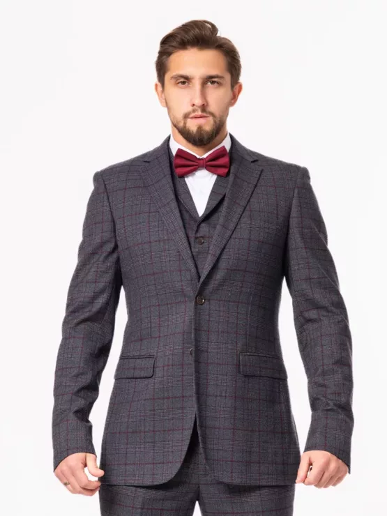 Костюм-тройка серого цвета в клетку на высокий рост Каталог