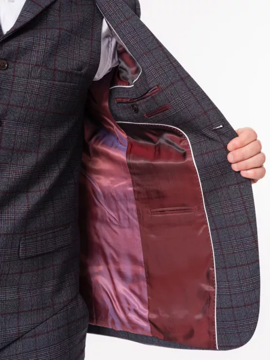 Костюм-тройка серого цвета в клетку на высокий рост Каталог