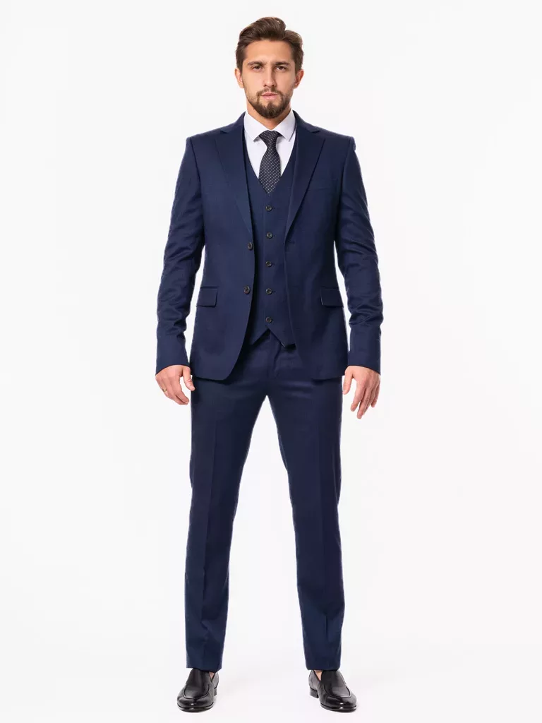 Костюм-тройка синего цвета на высокий рост Каталог