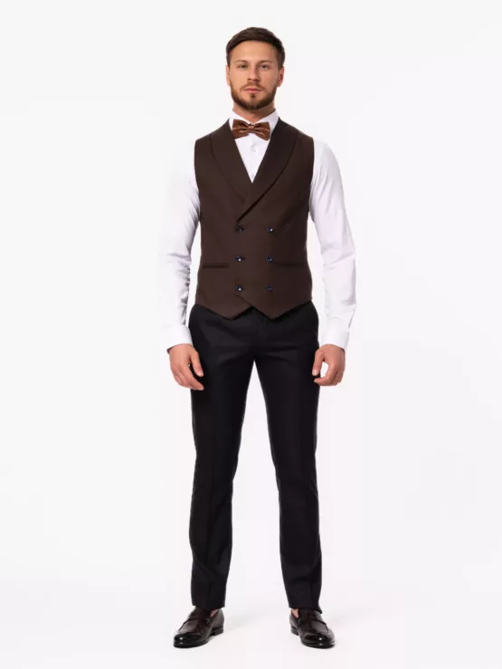 Костюм-тройка синего цвета с коричневым жилетом Каталог