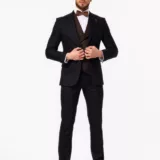 Костюм-тройка синего цвета с коричневым жилетом Каталог