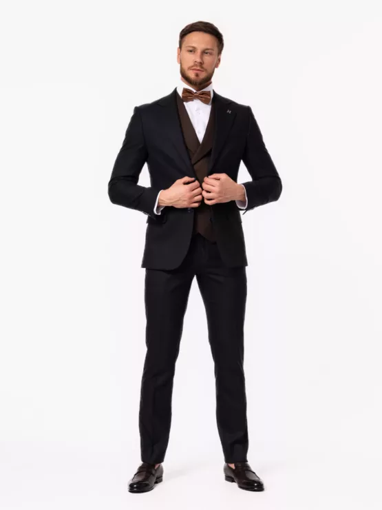 Костюм-тройка синего цвета с коричневым жилетом Каталог