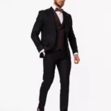 Костюм-тройка синего цвета с коричневым жилетом Каталог