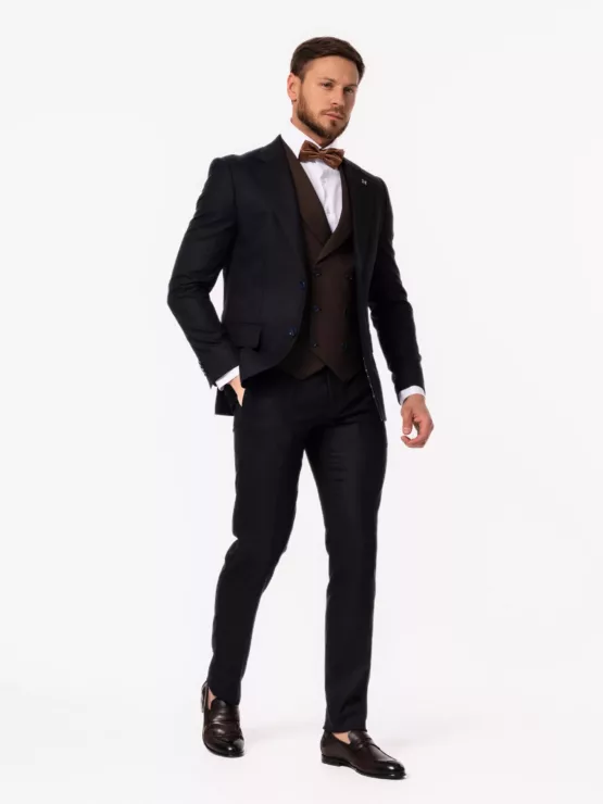 Костюм-тройка синего цвета с коричневым жилетом Каталог