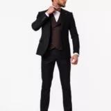 Костюм-тройка синего цвета с коричневым жилетом Каталог