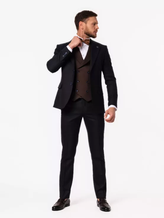 Костюм-тройка синего цвета с коричневым жилетом Каталог