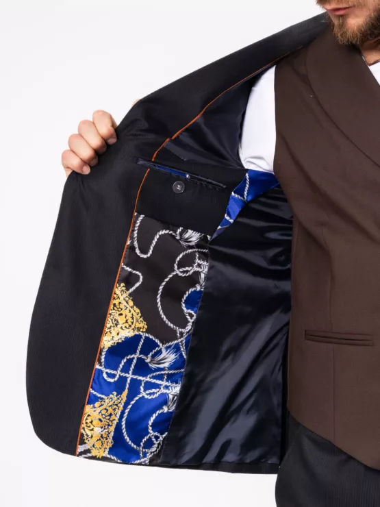 Костюм-тройка синего цвета с коричневым жилетом Каталог