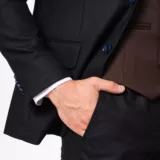 Костюм-тройка синего цвета с коричневым жилетом Каталог