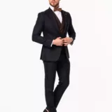 Костюм-тройка синего цвета с коричневым жилетом Каталог