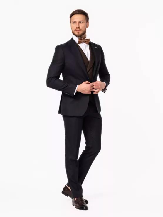 Костюм-тройка синего цвета с коричневым жилетом Каталог